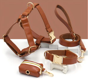 Ensemble laisse et harnais pour collier de chien en cuir PU — Ensemble de 6 pi&egrave;ces facile &agrave; nettoyer | 14 couleurs de cuir v&eacute;g&eacute;talien, OEM &agrave; partir de 20 pi&egrave;ces