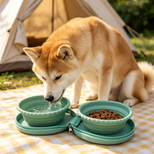 Ciotola per animali domestici doppia in silicone pieghevole personalizzata, ciotola per cani da viaggio pieghevole OEM ODM all'ingrosso
