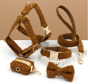 Juego de arn&eacute;s y correa para collar de perro Teddy Velvet: paquete de sherpa de felpa de 6 piezas para invierno | 7 colores, dise&ntilde;o patentado, OEM a partir de 20 piezas
