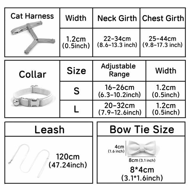 Velvet Cat Collar Harness Leash & Bow Tie Set — 4-Piece Bundle with Bell | 36 Colors, OEM from 20 Pcs